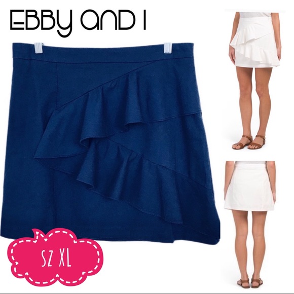 Linen Lux Navy Ruffle Skirt - Picture 6 of 8